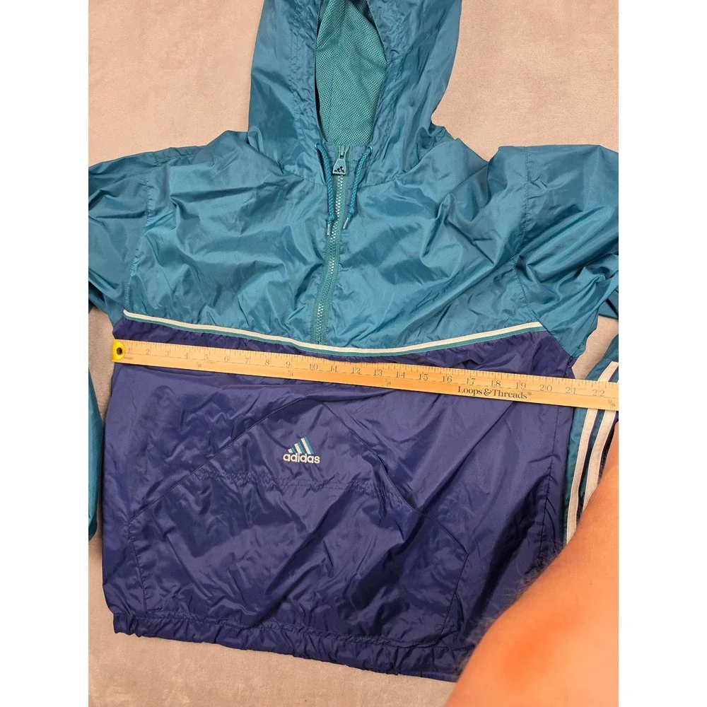 Vintage Adidas Windbreaker Jacket Mens M Blue Green Colorblock Anorak Pullover